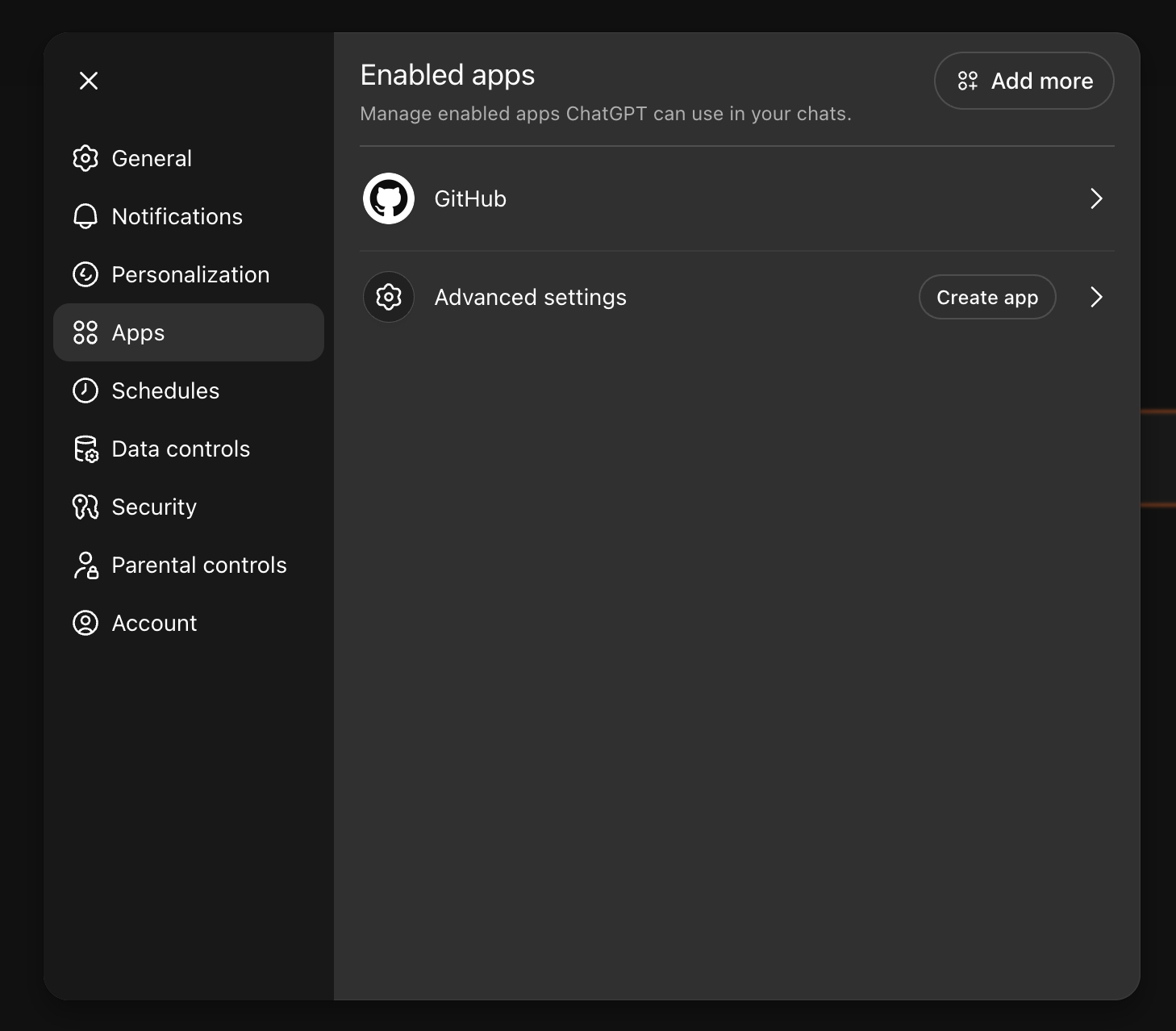 ChatGPT Connectors settings showing how to create a new Fortnox ChatGPT integration via Nordsynk.